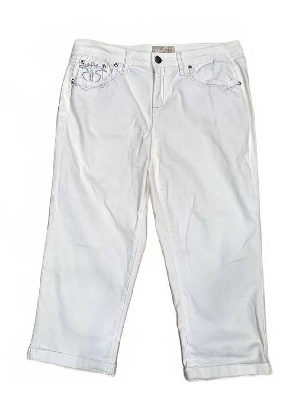 Earl Jean White Embellished Denim Capri Pants Size 12